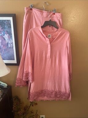 Anne Klein Rose Pink Button-Front Linen Shirt